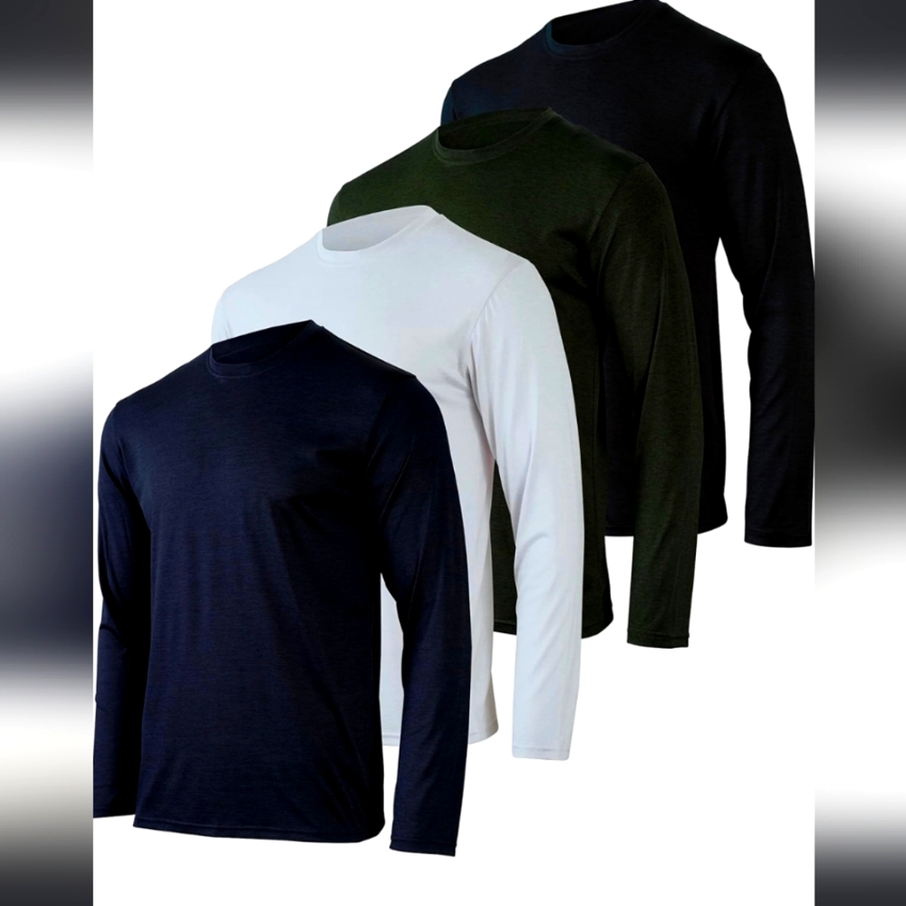 Real Essentials 4 Pack: Men's Dry-Fit Active Athletic Long Sleeve Pocket Crew 5x